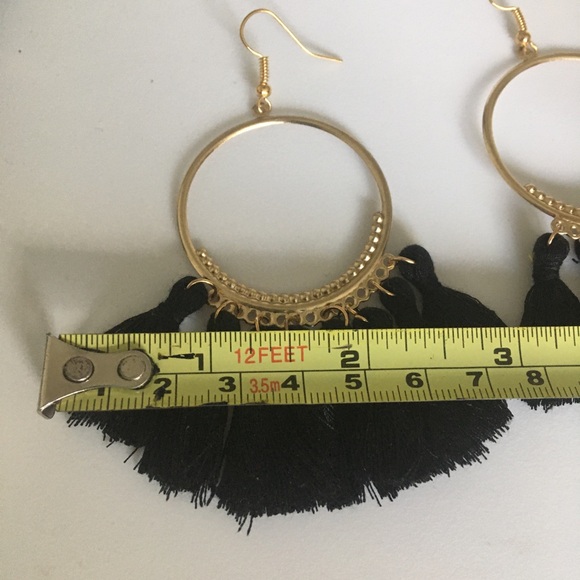 Black and Gold Fan Shaped Tasseled Earrings - Picture 7 of 9